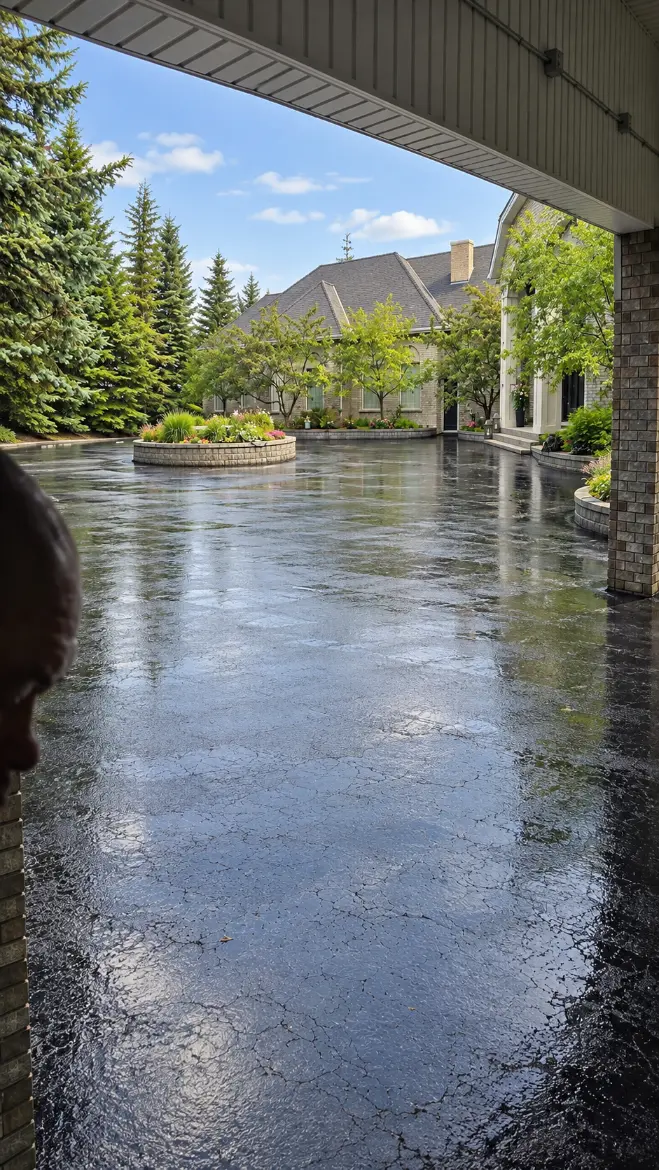 Cold pour sealant being applied to an asphalt crack